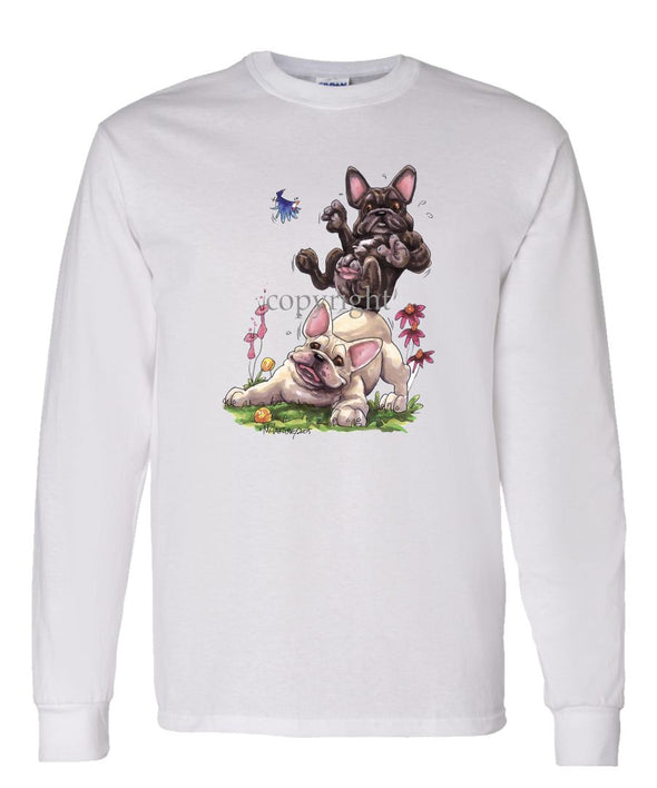 French Bulldog - Group Sitting On Each Other - Caricature - Long Sleeve T-Shirt