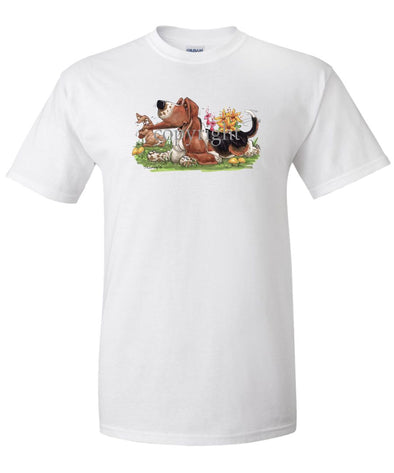 Basset Hound - Rabbit Pulling Ear - Caricature - T-Shirt