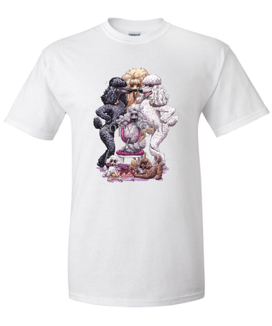 Poodle - Group Standing Around Chair - Caricature - T-Shirt