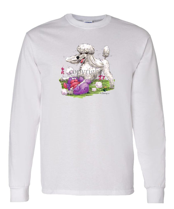 Poodle  White - With Stuffed Bear - Caricature - Long Sleeve T-Shirt