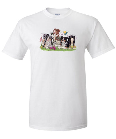 Australian Shepherd - Group Tickling Sheep - Caricature - T-Shirt