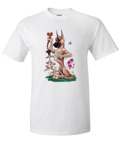 Great Dane - Puppy Hanging Onto Bone - Caricature - T-Shirt