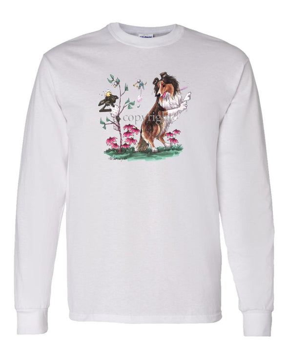 Shetland Sheepdog - Sheep Behind Tree - Caricature - Long Sleeve T-Shirt