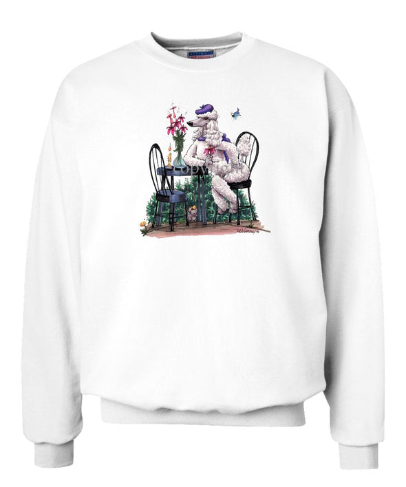 Poodle  White - Sitting At Table - Caricature - Sweatshirt