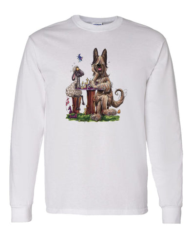 Briard - Playing Chess With Sheep - Caricature - Long Sleeve T-Shirt