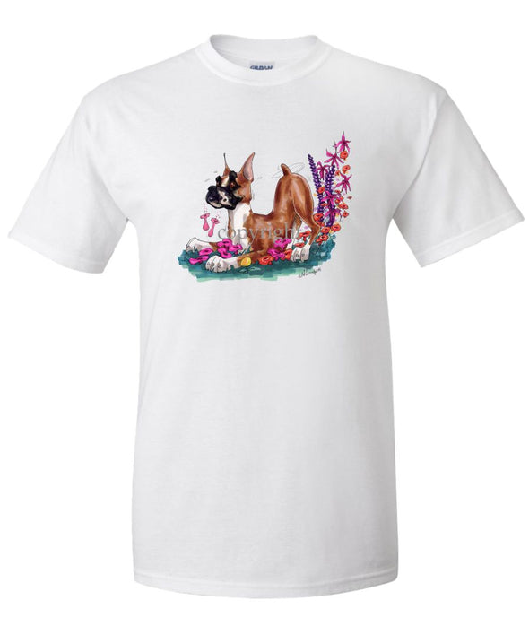 Boxer - Puppy Pose In Flowers - Caricature - T-Shirt