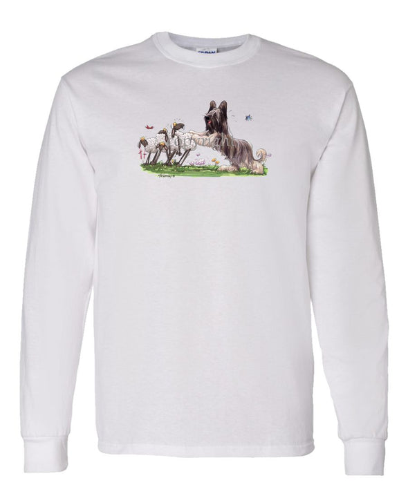 Briard - Pushing Sheep - Caricature - Long Sleeve T-Shirt