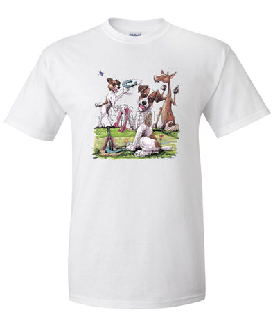 Parson Russell Terrier - Group Playing Horseshoes - Caricature - T-Shirt