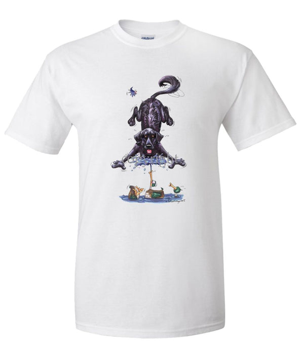 Flat Coated Retriever - Duck Squirting Water - Caricature - T-Shirt