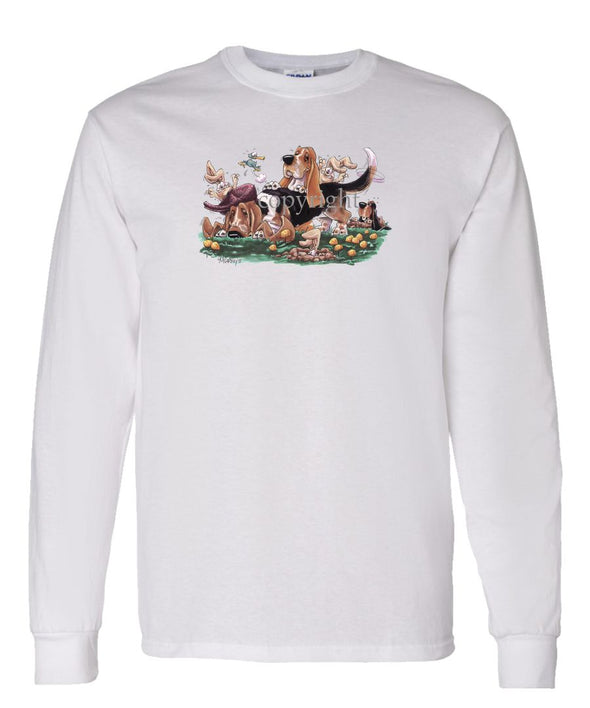 Basset Hound - Group With Rabbits - Caricature - Long Sleeve T-Shirt