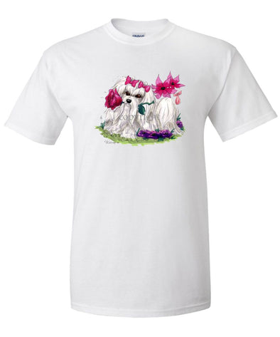 Maltese - With Flower - Caricature - T-Shirt