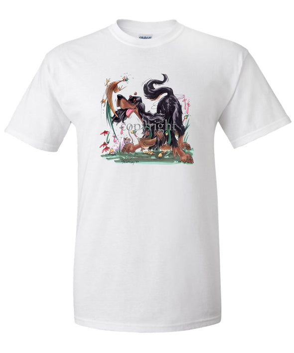 Gordon Setter - Chasing Pheasants - Caricature - T-Shirt
