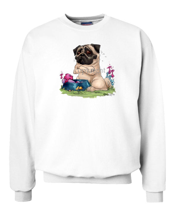 Pug - Sitting By Food Dish - Caricature - Sweatshirt