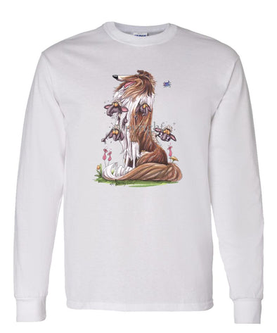 Collie - Sitting With Sheep In Fur - Caricature - Long Sleeve T-Shirt