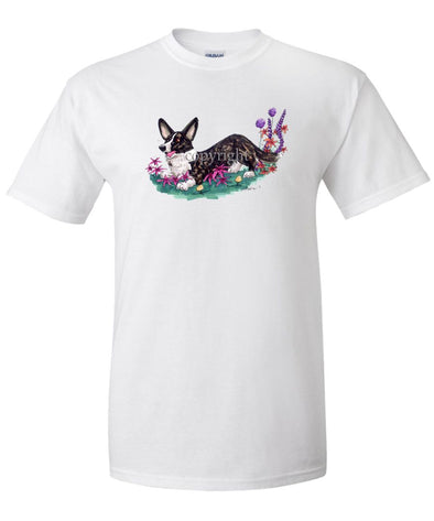 Welsh Corgi Cardigan - Flowers - Caricature - T-Shirt
