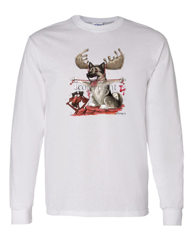 Norwegian Elkhound - With Antlers - Caricature - Long Sleeve T-Shirt