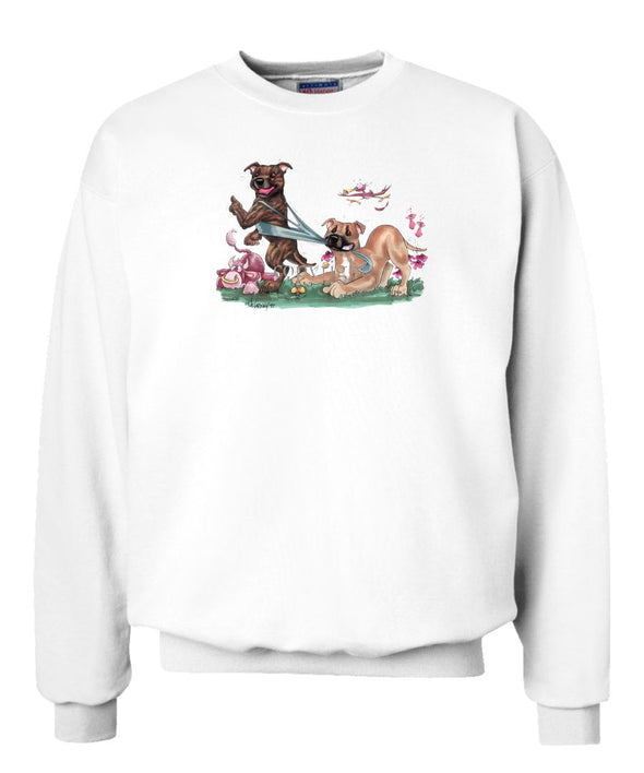 Staffordshire Bull Terrier - Group Tugging On Shirt - Caricature - Sweatshirt