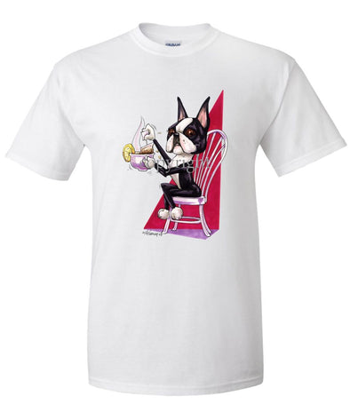 Boston Terrier - With Cup Of Tea - Caricature - T-Shirt