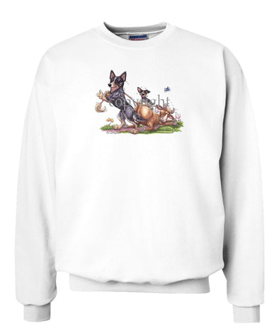 Australian Cattle Dog - Pulling Cow By Tail - Caricature - Sweatshirt