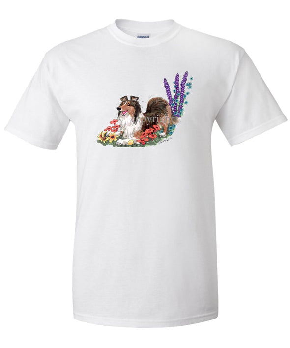 Shetland Sheepdog - Flowers Puppy Pose - Caricature - T-Shirt