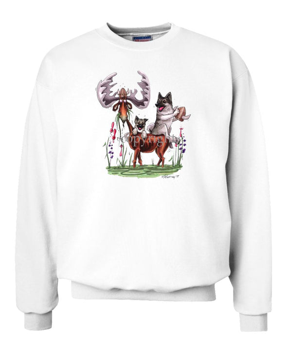 Norwegian Elkhound - Sitting On Moose - Caricature - Sweatshirt