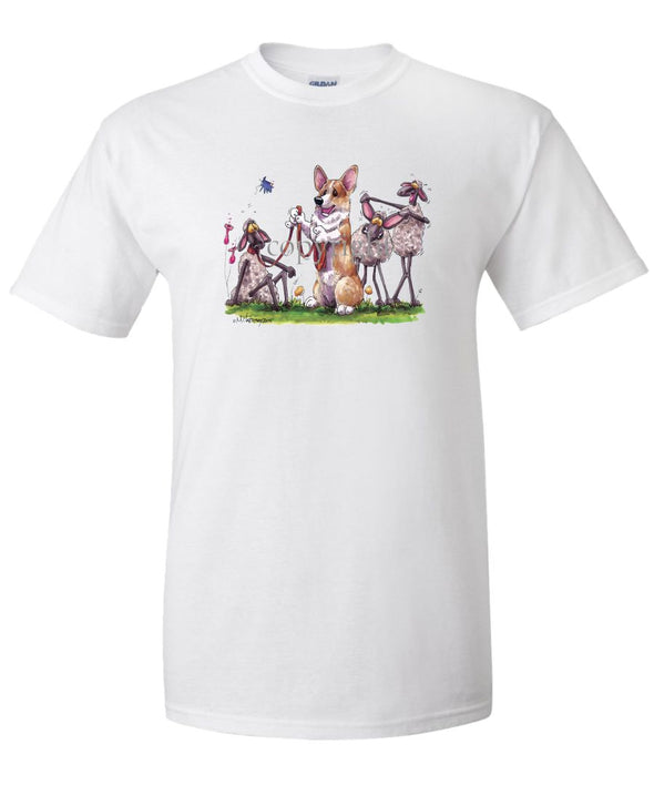 Welsh Corgi Pembroke - Sheep Mocking Corgi Ears - Caricature - T-Shirt