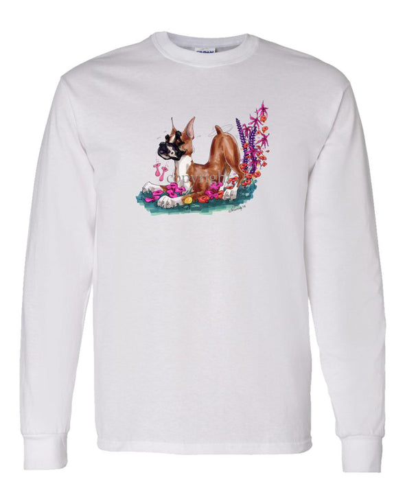 Boxer - Puppy Pose In Flowers - Caricature - Long Sleeve T-Shirt