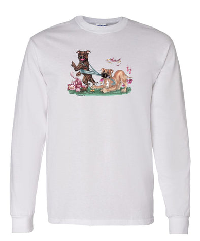 Staffordshire Bull Terrier - Group Tugging On Shirt - Caricature - Long Sleeve T-Shirt