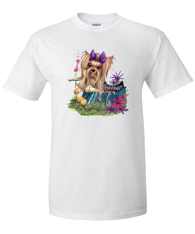 Yorkshire Terrier - In Dish Purple Ribbon - Caricature - T-Shirt