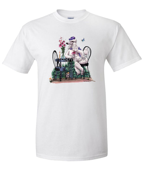 Poodle  White - Sitting At Table - Caricature - T-Shirt