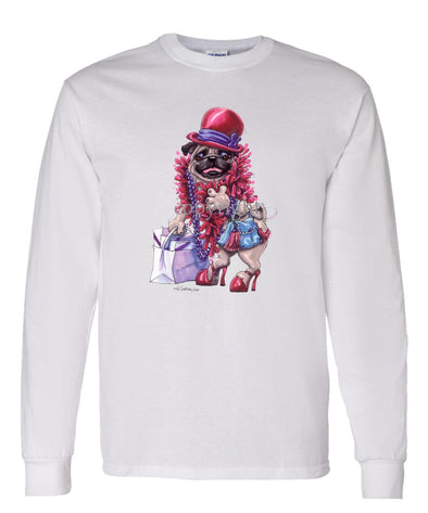 Pug - Red Hat - Caricature - Long Sleeve T-Shirt
