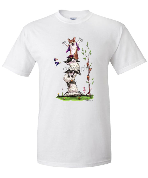 Welsh Corgi Pembroke - Stacked Sheep - Caricature - T-Shirt