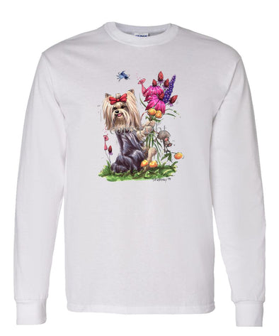 Yorkshire Terrier - Holding Flowers - Caricature - Long Sleeve T-Shirt