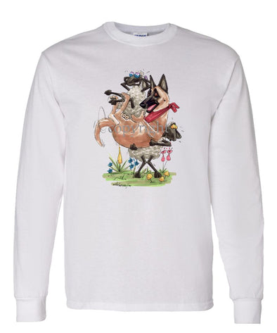 Belgian Malinois - Sheep Holding Malinois - Caricature - Long Sleeve T-Shirt