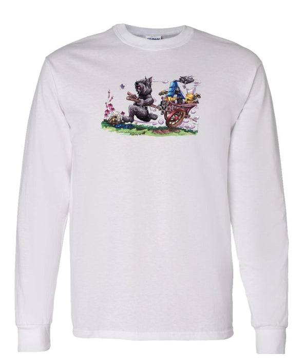 Bouvier Des Flandres - Pulling Cart With Puppies - Caricature - Long Sleeve T-Shirt