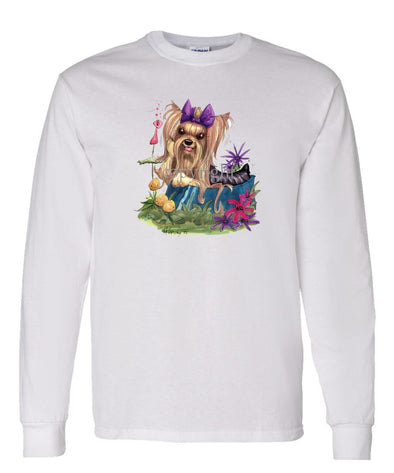 Yorkshire Terrier - In Dish Purple Ribbon - Caricature - Long Sleeve T-Shirt