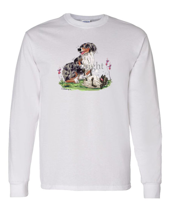 Australian Shepherd  Blue Merle - Tickling Sheep - Caricature - Long Sleeve T-Shirt