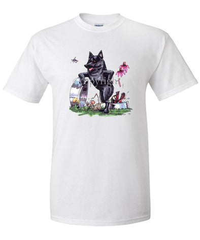 Schipperke - Standing With Dish - Caricature - T-Shirt
