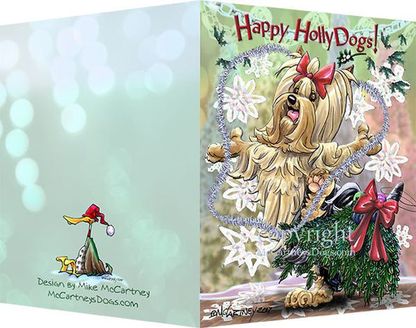 Yorkshire Terrier - Happy Holly Dog Pine Skirt - Christmas Card