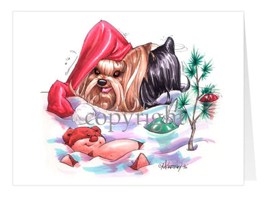 Yorkshire Terrier - Santa Hat - Christmas Card